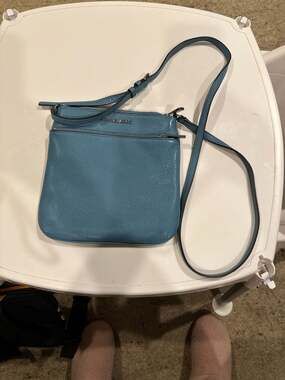 Michael Kors Riley Small Flat Crossbody Bag in Pebbled Blue Leather